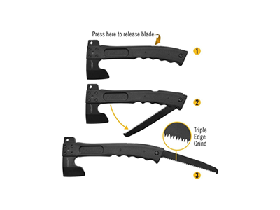 Camillus 19142 Camtrax, 3 in 1 Hatchet, Folding Saw and Hammer, Black